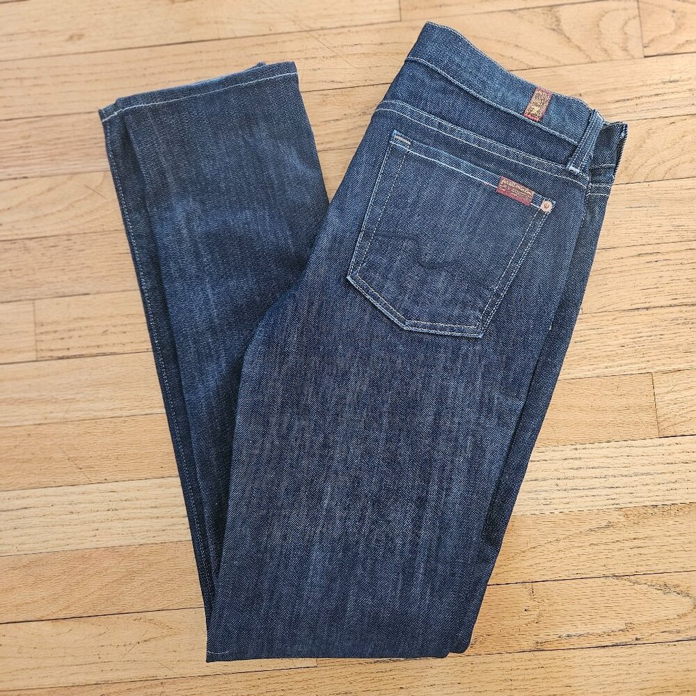 7 For All Mankind Roxanne Slim Straight Jeans 29 Dark Wash Stretch Ankle MidRise